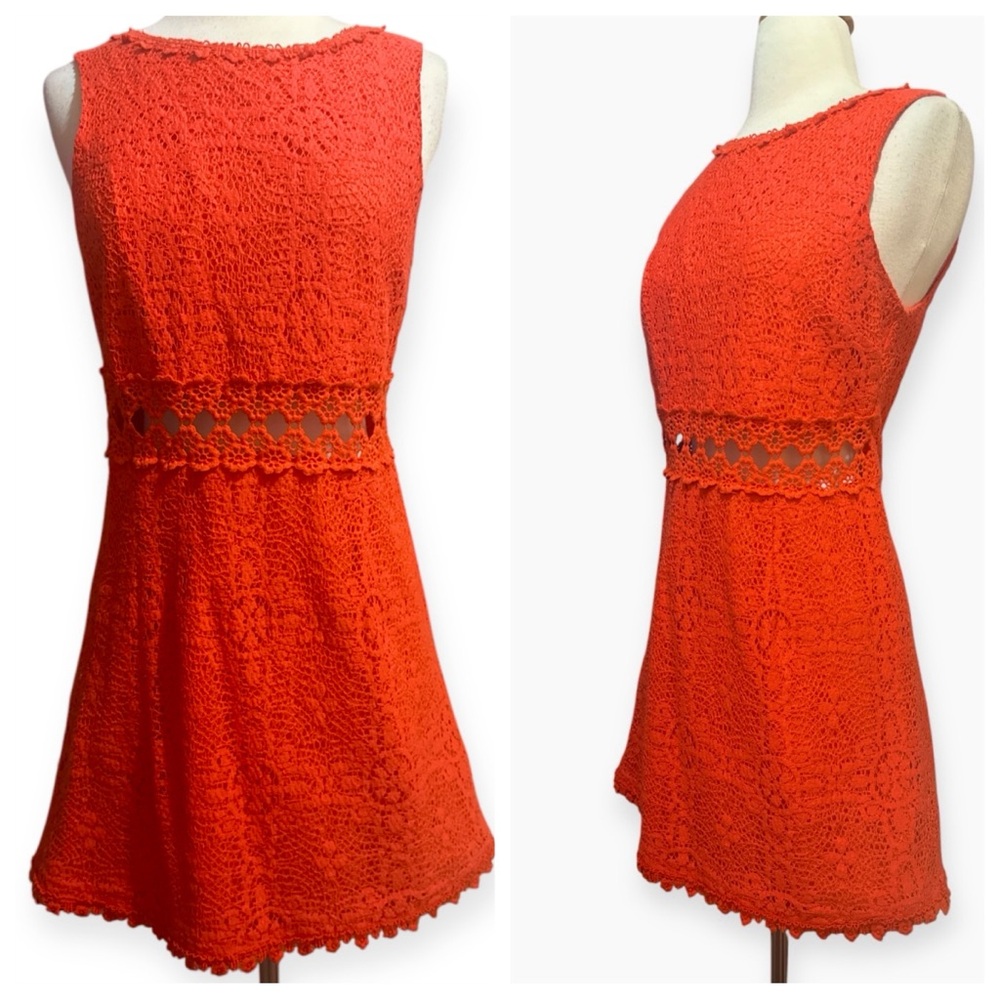 Topshop 1960’s Inspired Orange Mini Dress with Cutouts, Mod/Gogo Style, Size 8